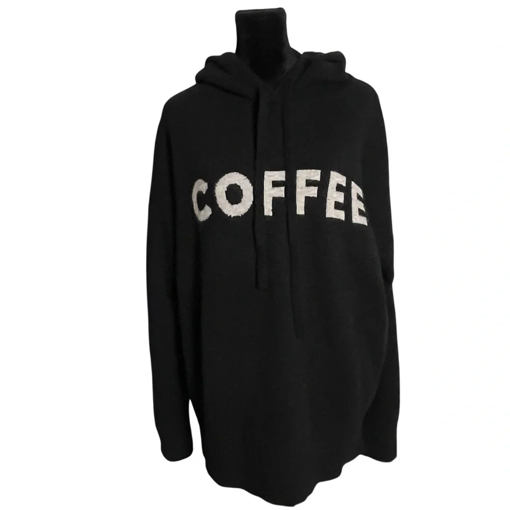 Lou & Grey Black Hoodie Sweater with Cream "COFFEE" Script - Picture 2 of 7